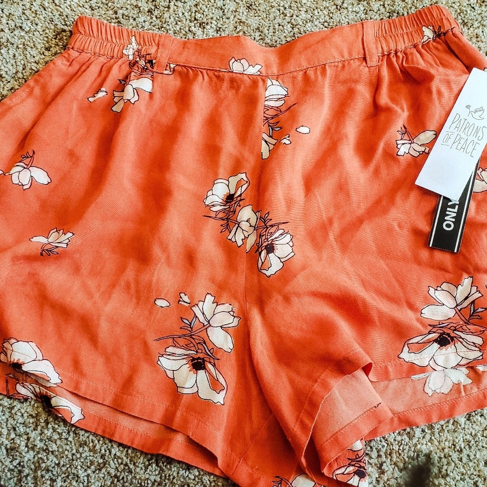 Orange Floral Shorts
